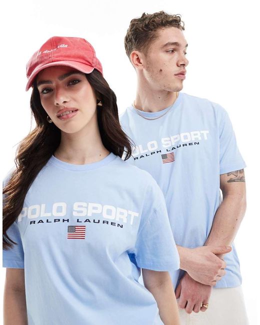 Polo Ralph Lauren Blue Sport Capsule Unisex Large Chest Flag Logo T-shirt Classic Oversized Fit