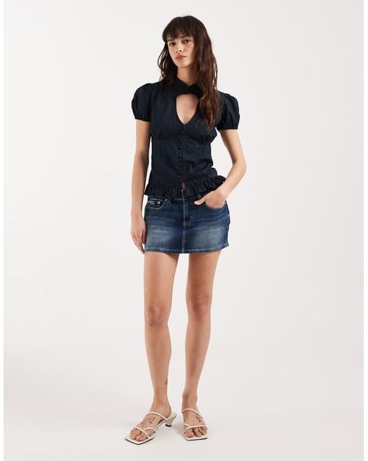 Motel Blue Yamila Puffle Sleeve Keyhole Blouse