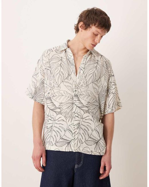 ASOS Natural Oversized Shirt With Leaf Print for men