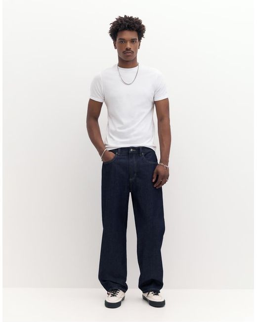 Pull&Bear White Basic Muscle Fit T-shirt for men
