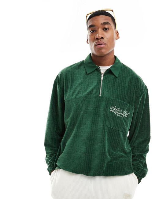 ASOS Green Oversized Half Zip Textured Sweatshirt for men