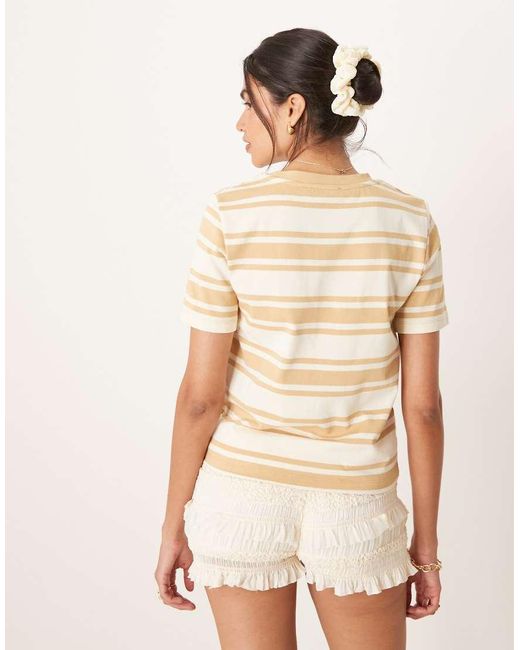 T-Shirt Color Crema E Bianca A Righe A Coste di Mango in Natural