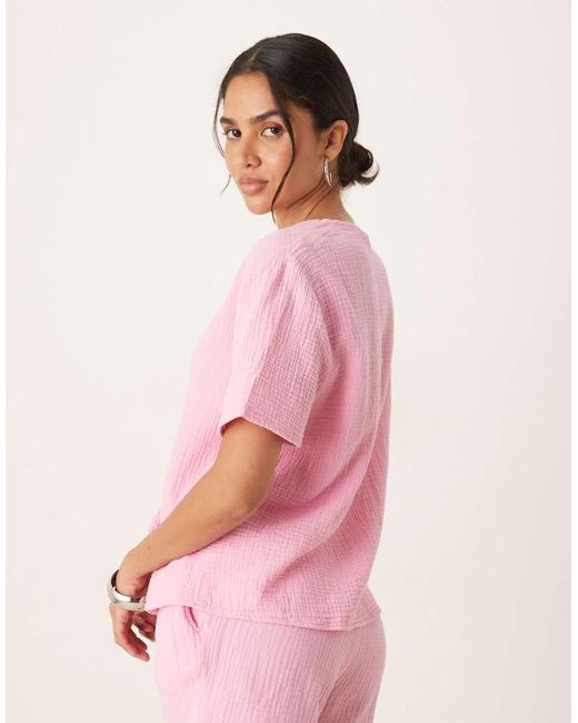 Jdy Pink Short Sleeve Tie Front Cheesecloth Shirt Co-ord
