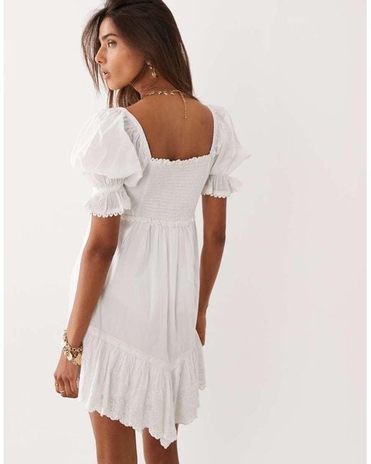 Miss Selfridge White Lace Embroidered Smock Dress