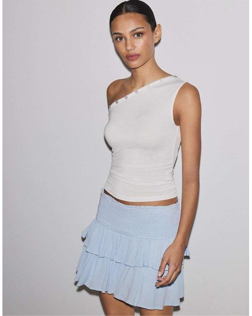 Stradivarius White Ruffled Mini Skort