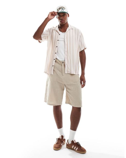JJ Rebel White Revere Collar Short Sleeve Shirt With Stripe for men