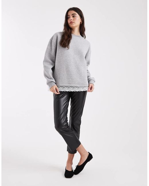 ASOS Gray Oversized Sweatshirt With Lace Hem Detail