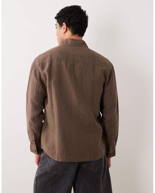Abercrombie & Fitch Brown 100% Linen Long Sleeve Shirt for men