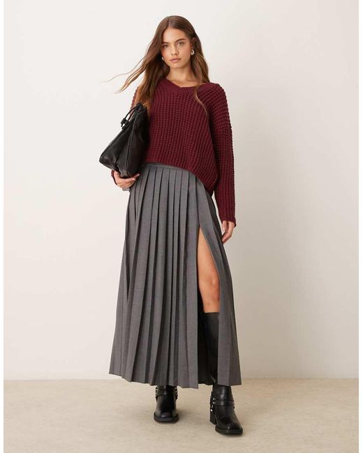 Pleated maxi skirt brown hot sale