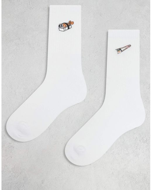 ASOS White 2 Pack Socks With Sushi Embroidery for men