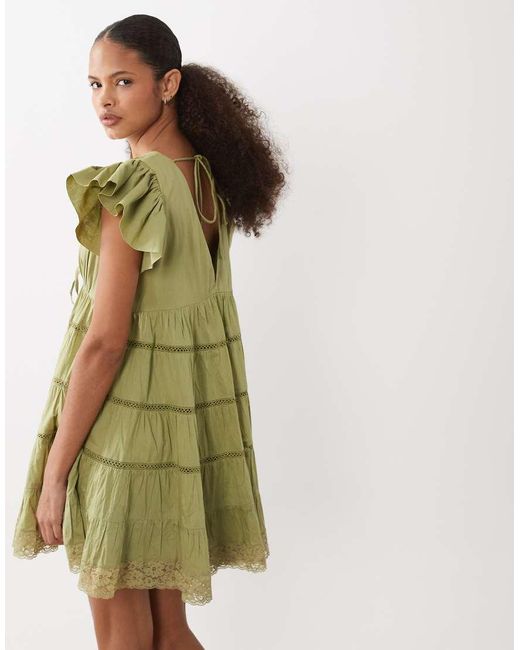 ASOS Natural Tie Front V Neck Mini Dress