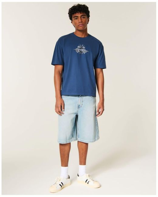 Hollister Blue Boxy Heavyweight No Fear Graphic Tee for men