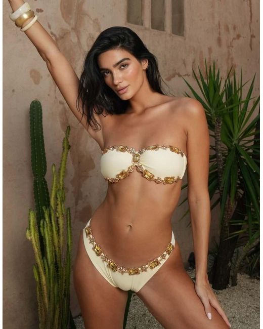 Moda Minx Green X Zoe Servini Bandeau Bikini Top With Jewel Trim