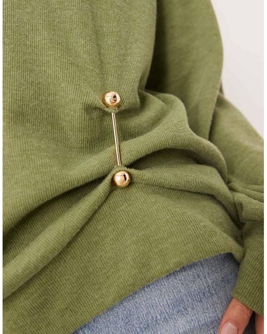 Top A Maniche Lunghe Morbido Color Kaki Con Finitura Raccolta di ASOS in Green