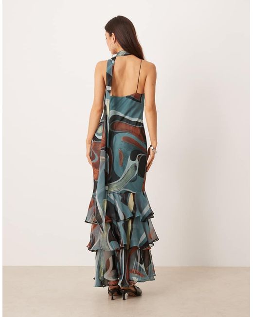 ASOS White Chiffon Halter Neck Maxi Dress With Scarf Detail