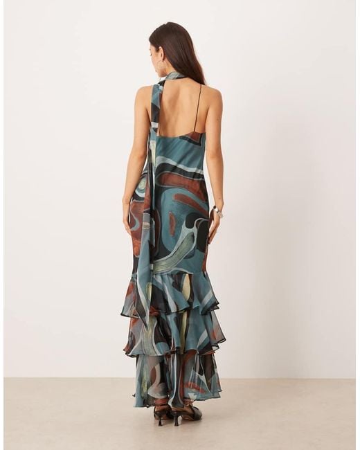 ASOS White Chiffon Halter Neck Maxi Dress With Scarf Detail