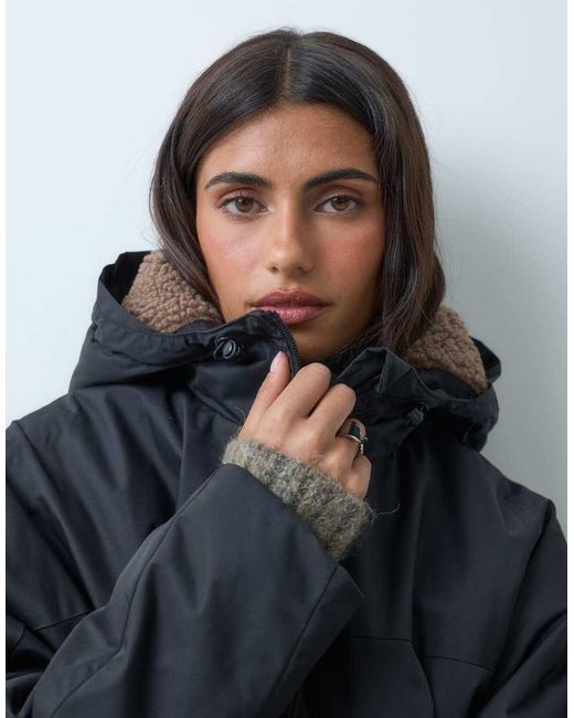 ASOS Blue Short Hooded Rain Coat With Borg Liner