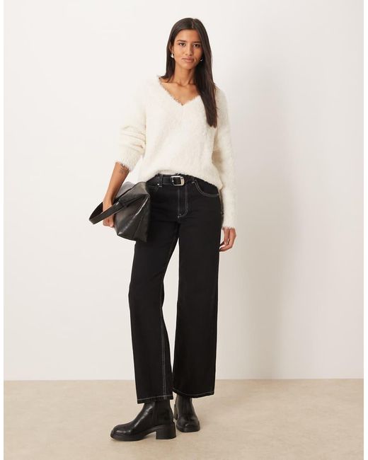 Mango Natural V Neck Fluffy Jumper
