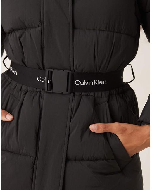 Calvin Klein Black Belted Mid Length Puffer Jacket