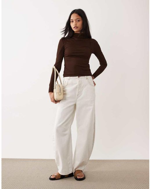 ASOS Brown Double Layer Long Sleeve Funnel Neck Top With Ruching Detail