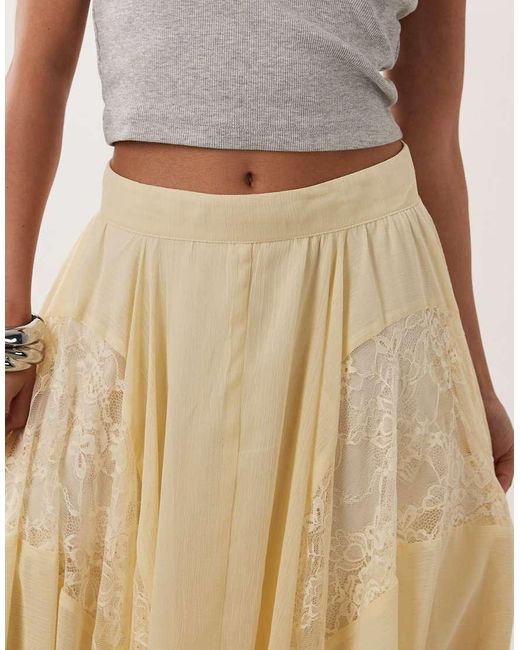 Miss Selfridge Natural Chiffon Lace Mix Hanky Hem Maxi Skirt