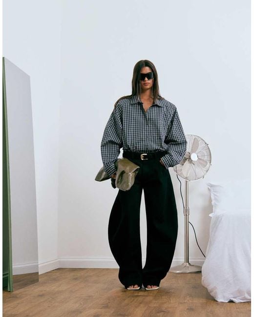 Lioness Blue Notting Hill Cotton Oversized Shoulder Pad Detail Way Button Front Shirt