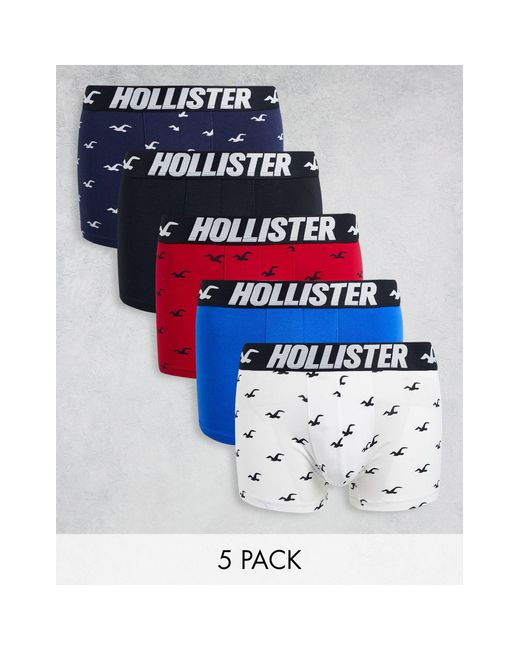 Hollister Multicolor 5 Pack Trunks All Over Icon Logo Print & Waistband for men
