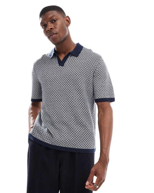 Hollister Gray Knitted Contrast Collar Preppy Polo Top for men