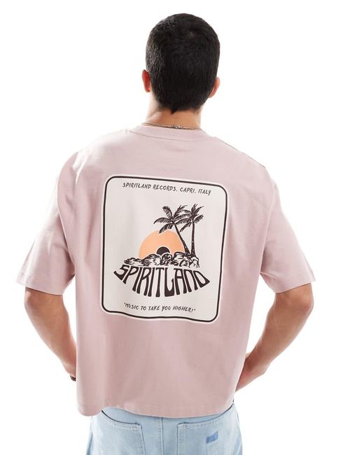 Camiseta Rosa Empolvado De Corte Cuadrado Extragrande Con Estampado Gráfico De Palmeras De ASOS de hombre de color Pink