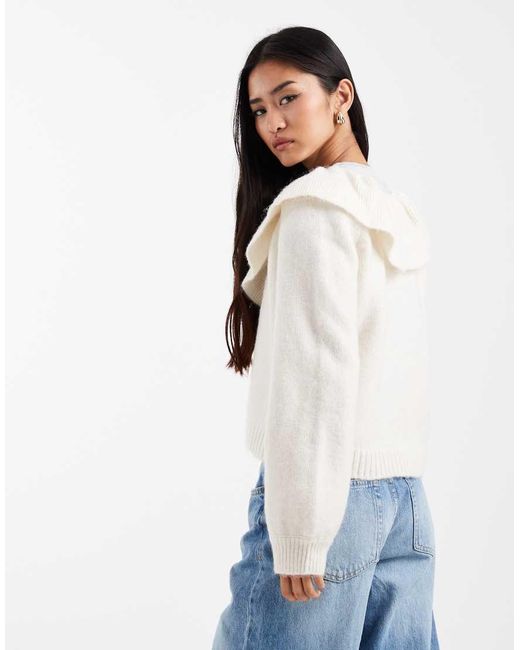 Object White Premium Ruffle And Faux Pearl Button Detail Cardigan