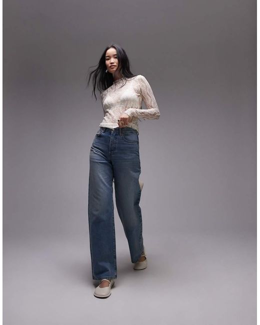 TOPSHOP Gray Wave Lace High Neck Top