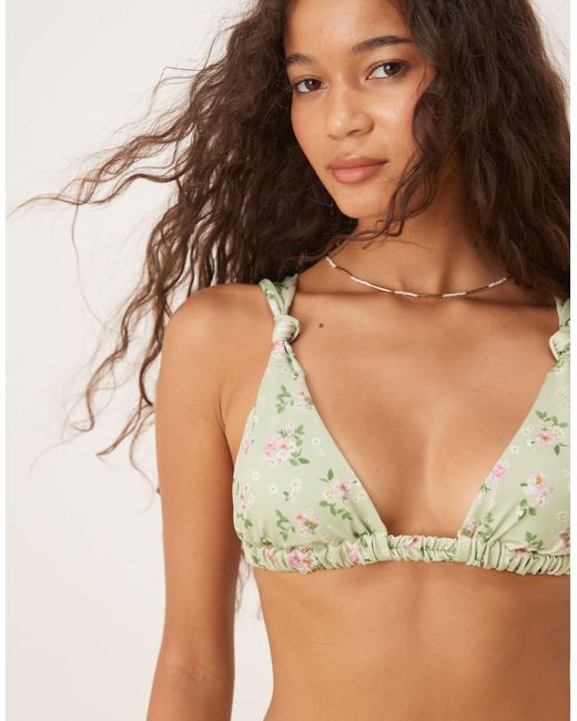 Gina Tricot Brown Triangle Bikini Top With Wide Straps