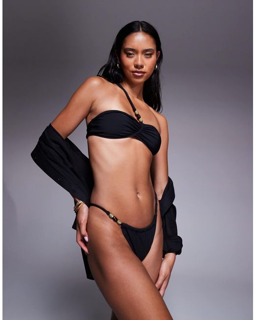 ASOS Brown Tara One Shoulder Bikini Top With Beading Detail Hardware