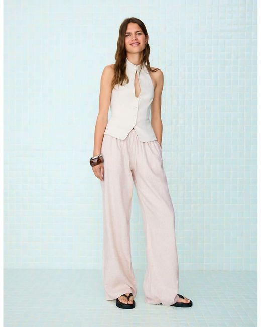Bershka Multicolor Linen Rich Trousers With An Elasticated Waistband