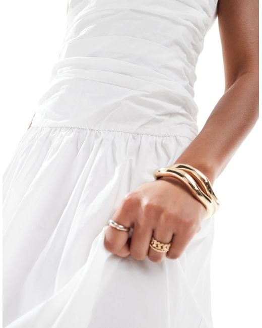 4th & Reckless White Ruched Poplin Sleeveless Drop Waist Maxi Dress