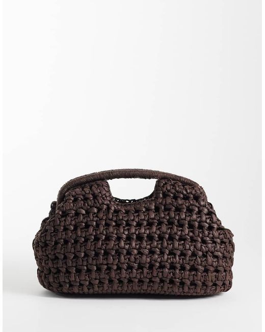 Mango Brown Large Woven Clutch Bag