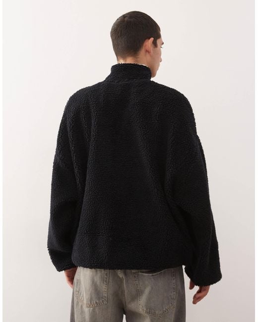 Collusion Black Half Zip Borg Fleece for men