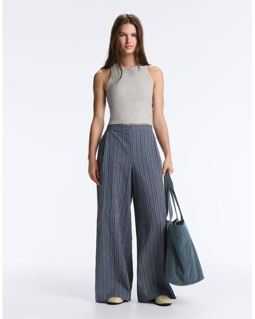Oysho Blue Rib Modal Blend Long Tank Top