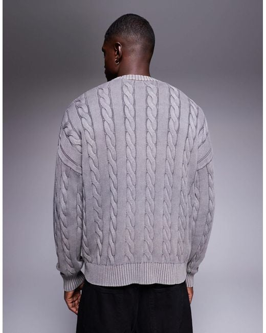Pull oversize en maille torsadée - délavé ASOS pour homme en coloris Gray