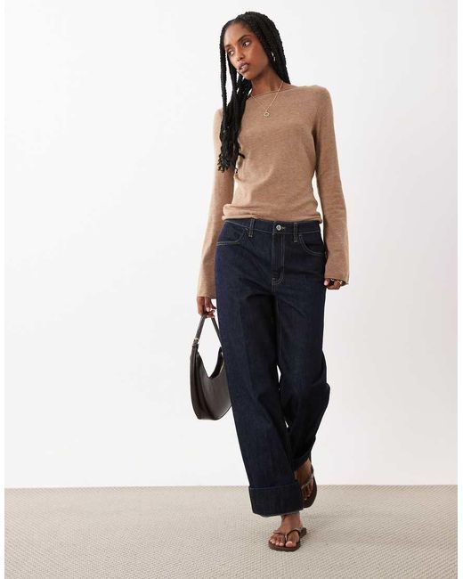 Threadbare Natural Knitted Slash Neck Top