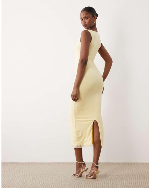Oh Polly Natural Modal Lace Bralette Detail Midi Dress