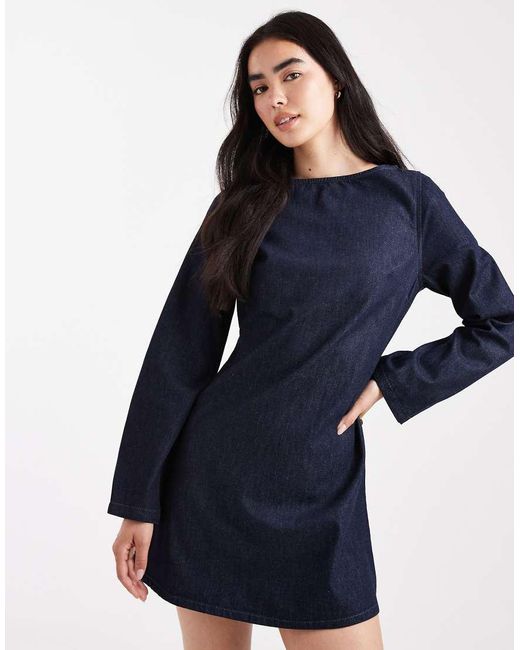 ASOS Blue Denim Long Sleeve A Line Mini Dress