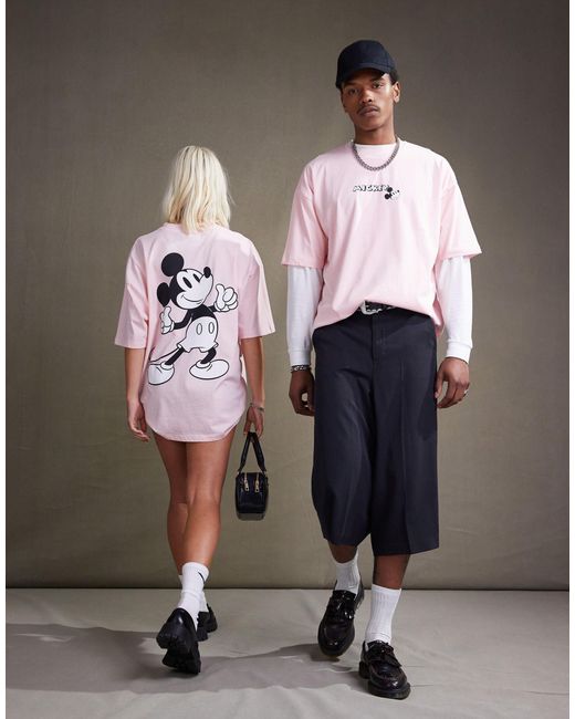 ASOS Pink Disney Unisex Oversized T-shirt With Mickey Mouse Prints