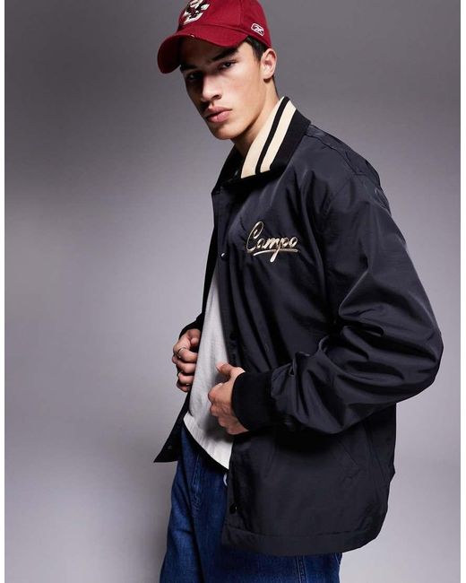 ASOS Gray Oversized Coach Jacket With Embroidery And Tipping Details for men