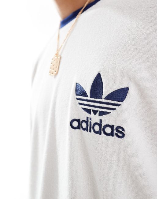 Adidas Originals White 3 Stripe Terry Tee for men