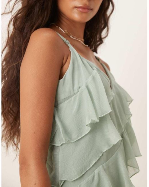 Vila Green Asymmetric Frill Maxi Dress With Side Split