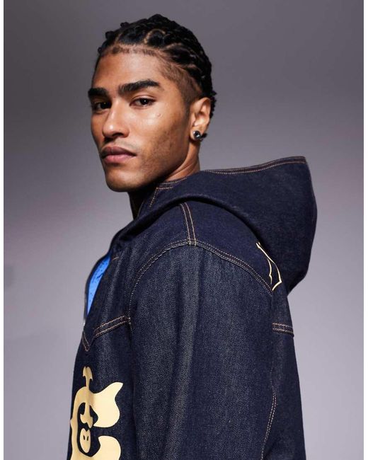 ICECREAM Blue Western Panelled Hooded Worker Jacket for men