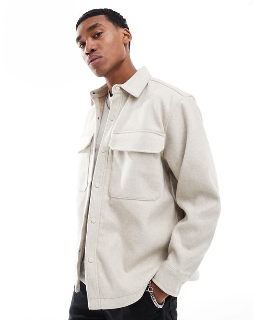 Pull&Bear Natural Double Pocket Shacket for men