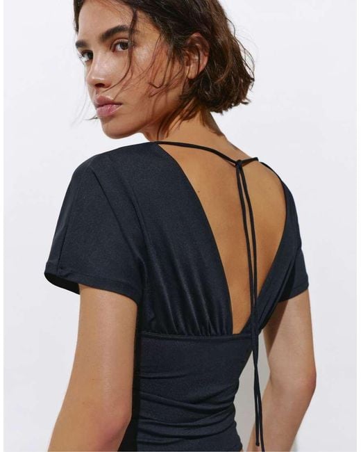Pull&Bear Blue Gathered V-Neck Top