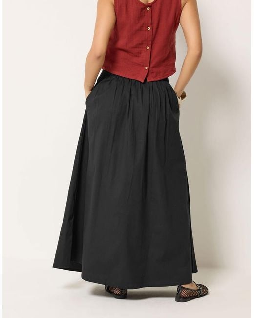 PixieGirl Black Petite Cotton Poplin Maxi Skirt